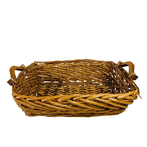 Grapevine Wicker Flower Market Basket Decorative MCM Wooden Handles Farmhouse - Picture 1 of 15